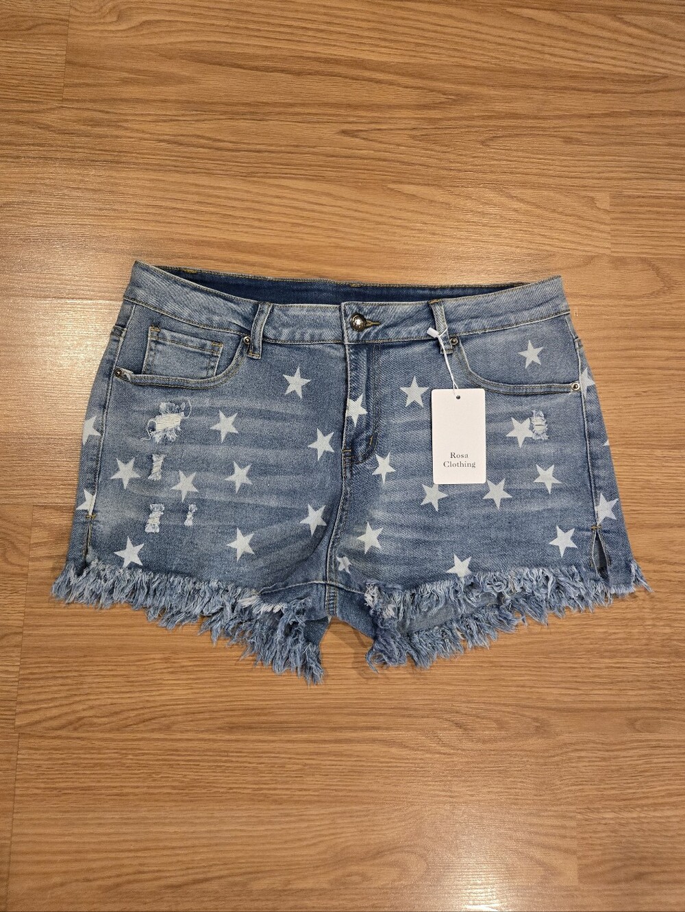 Star-Print Frayed Denim Shorts